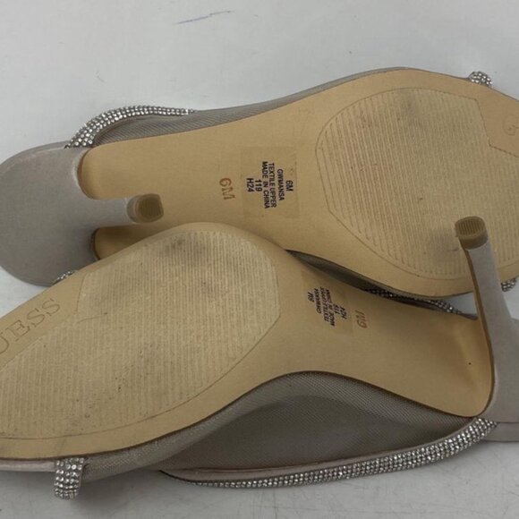 GUESS Mansa Silver Rhinestone Mule Heels – Peep Toe, Slip-On, Size 6 - Picture 6 of 11